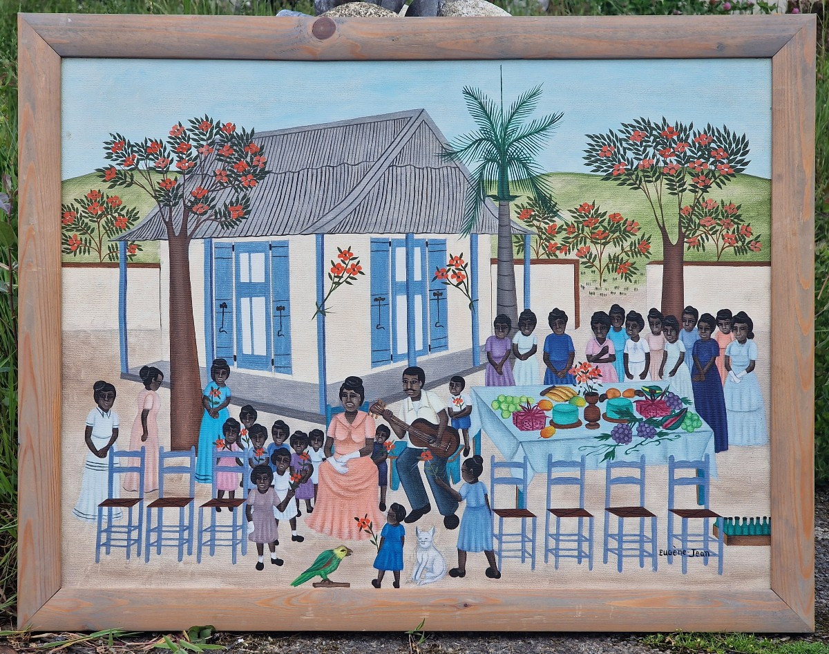 Tableau scène de repas banquet à Haïti par Eugène Jean 