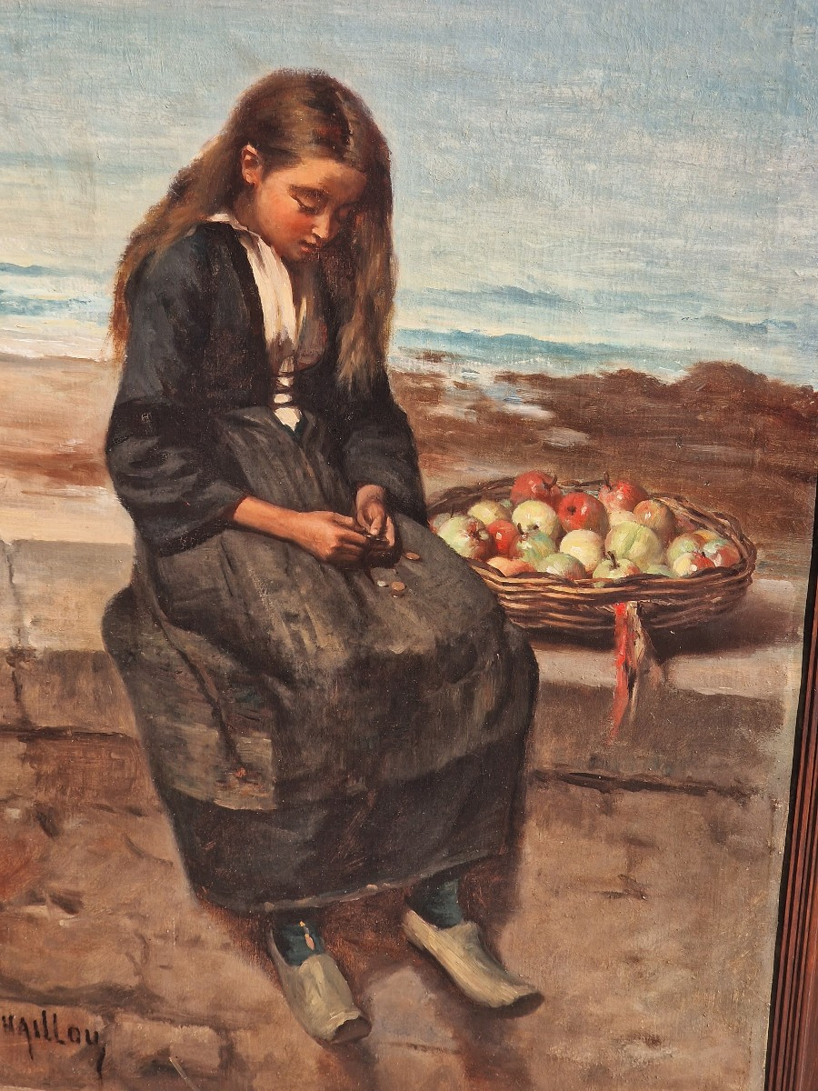 Important Painting By Narcisse Chaillou The Little Apple Seller By The Sea Brittany