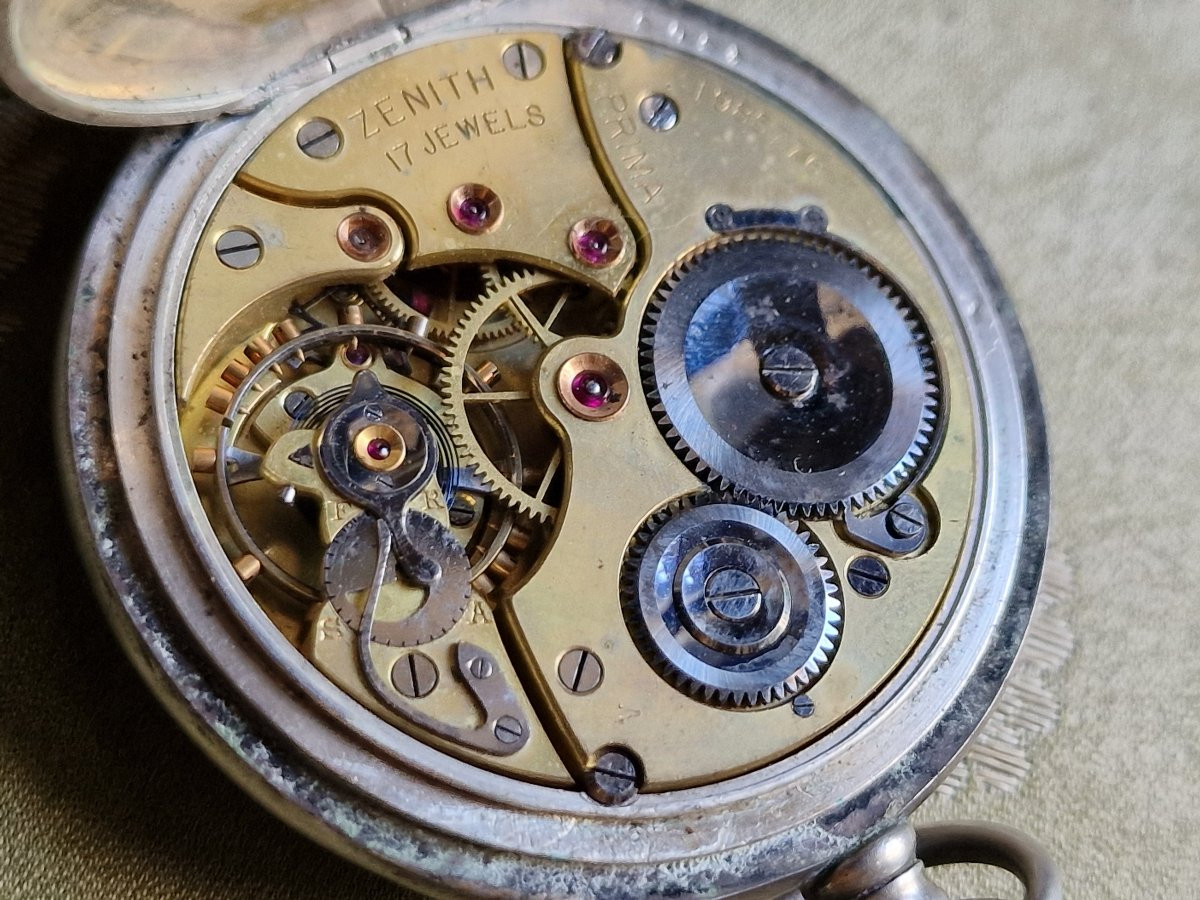 Lot de 3 montres de poche gousset de marque Oméga et Zénith prima grands prix en argent-photo-4