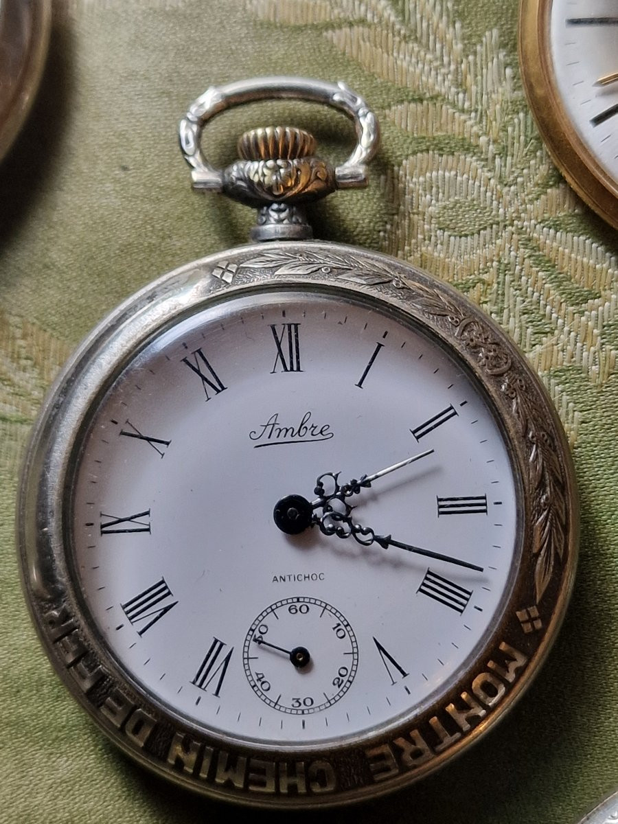 Lot de montres gousset dont chemins de fer de marque Pirofa, JYB, Ambre et Claude Helier Paris-photo-3