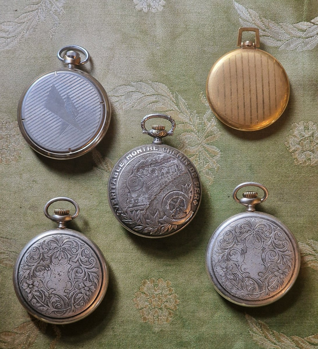 Lot de montres gousset dont chemins de fer de marque Pirofa, JYB, Ambre et Claude Helier Paris-photo-3