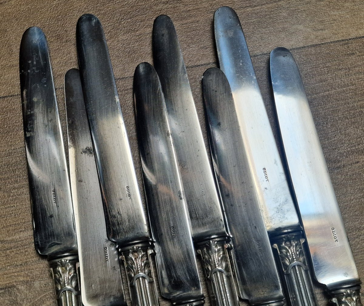 Lot de 8 grands couteaux de table Maison Odiot modèle Grimaldi armoiries comtales aux cerfs-photo-2