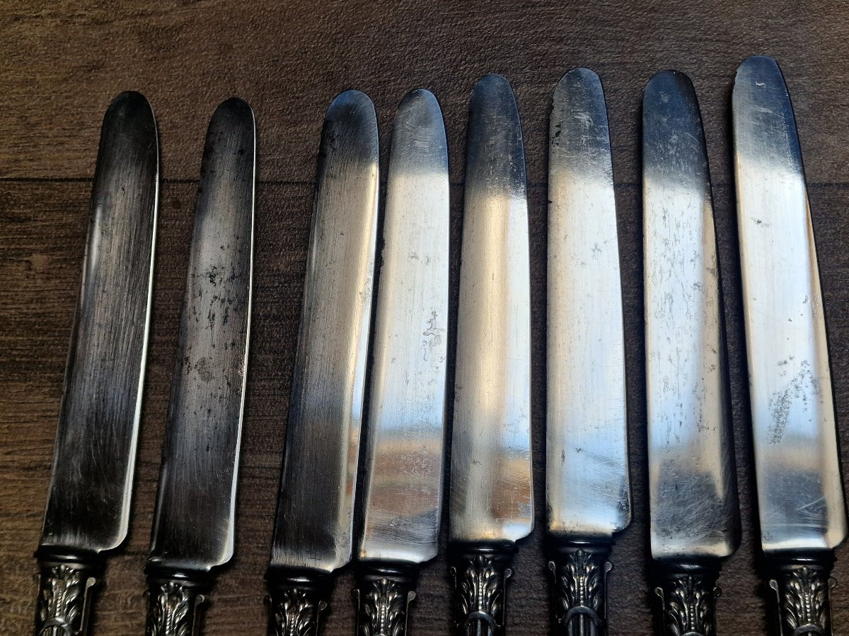 Lot de 8 grands couteaux de table Maison Odiot modèle Grimaldi armoiries comtales aux cerfs-photo-3