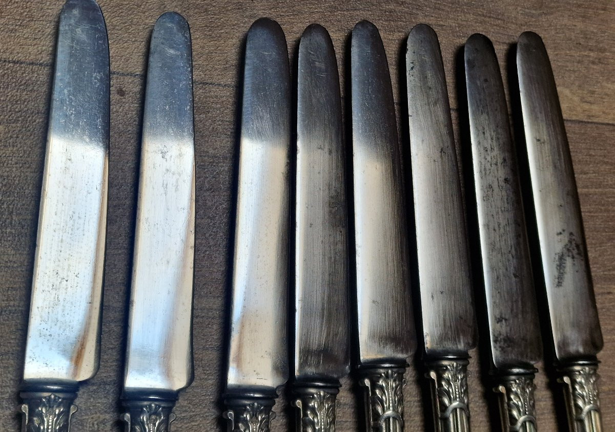 Lot de 8 grands couteaux de table Maison Odiot modèle Grimaldi armoiries comtales aux cerfs-photo-4