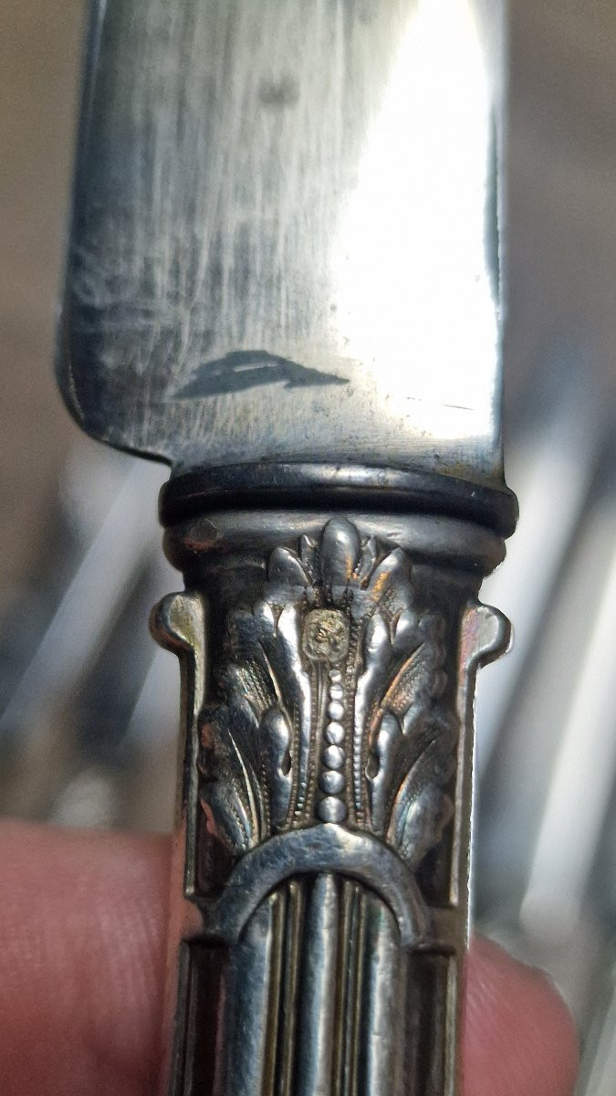 Lot de 8 grands couteaux de table Maison Odiot modèle Grimaldi armoiries comtales aux cerfs-photo-6
