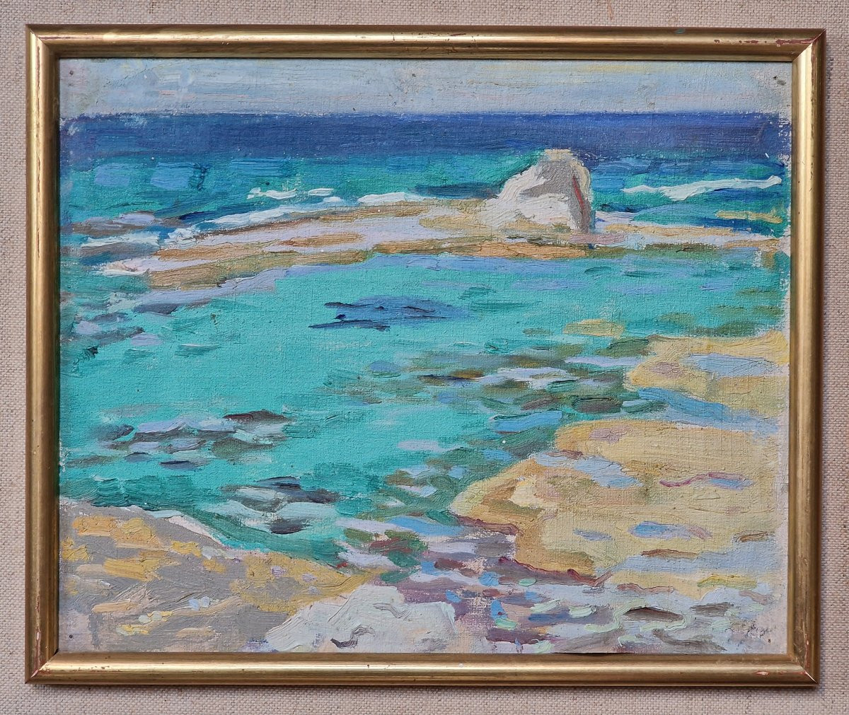 Pair Of Greek Paintings Rocky Coast Marine Painter To Identify-photo-1