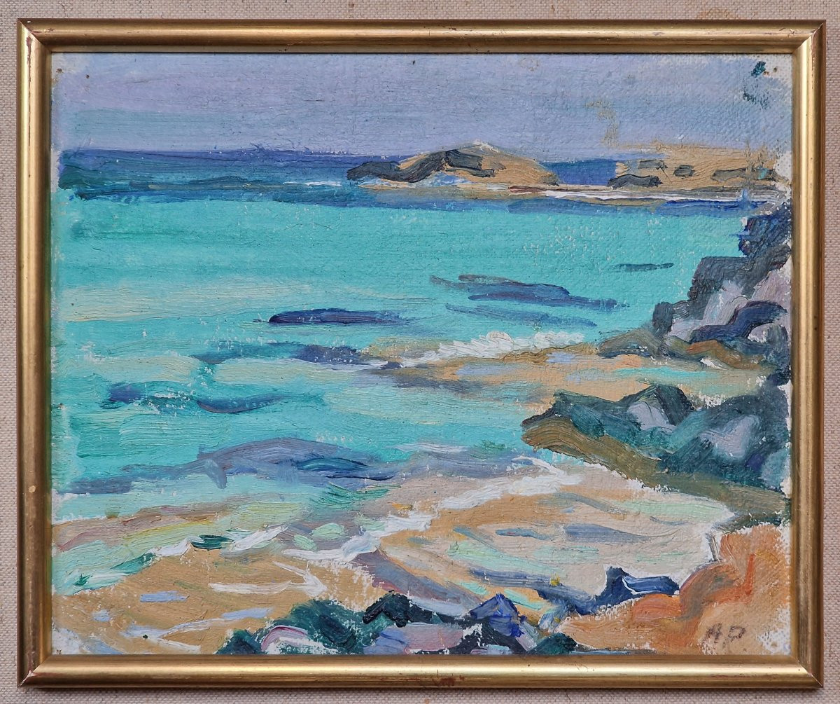 Pair Of Greek Paintings Rocky Coast Marine Painter To Identify-photo-2
