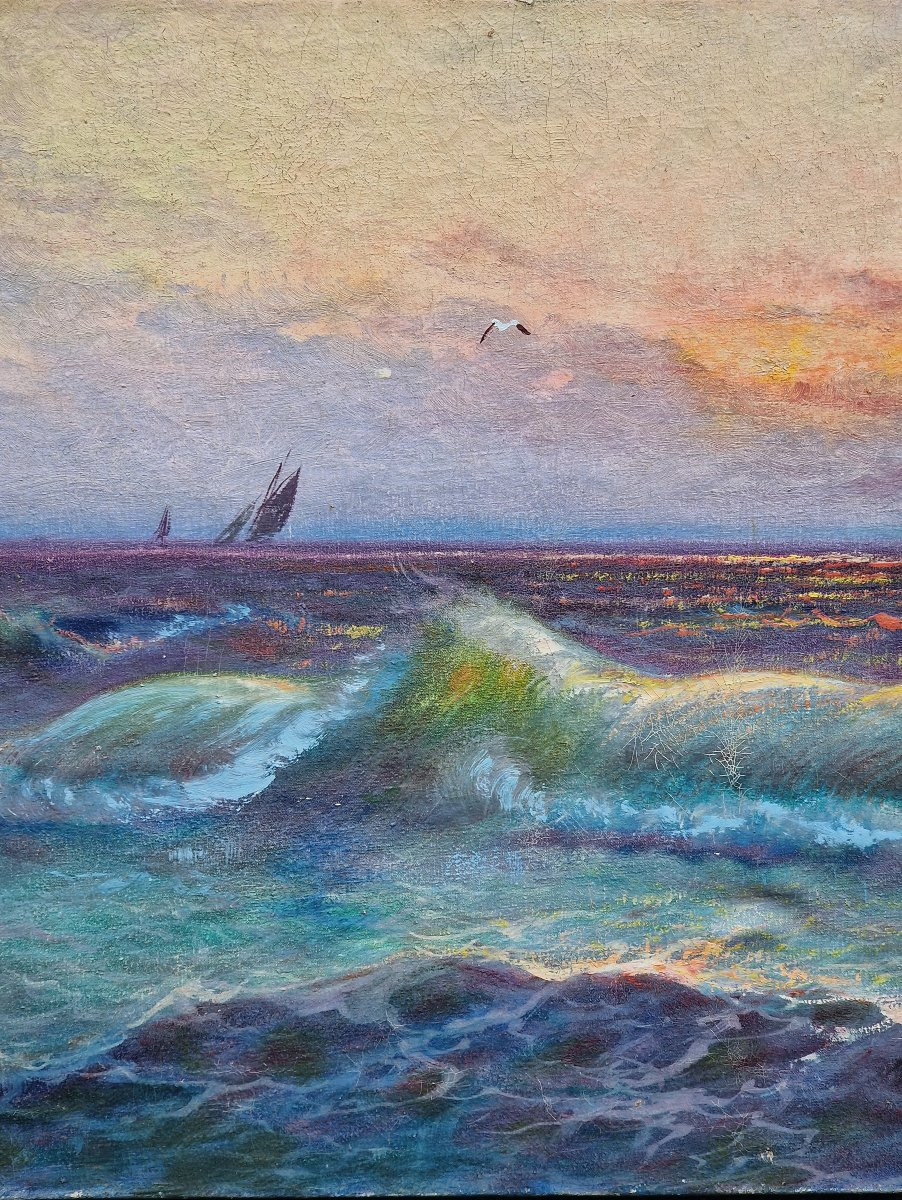 Painting Of The Conchée Fort In Saint Malo And Wave Effects At Sunset-photo-4