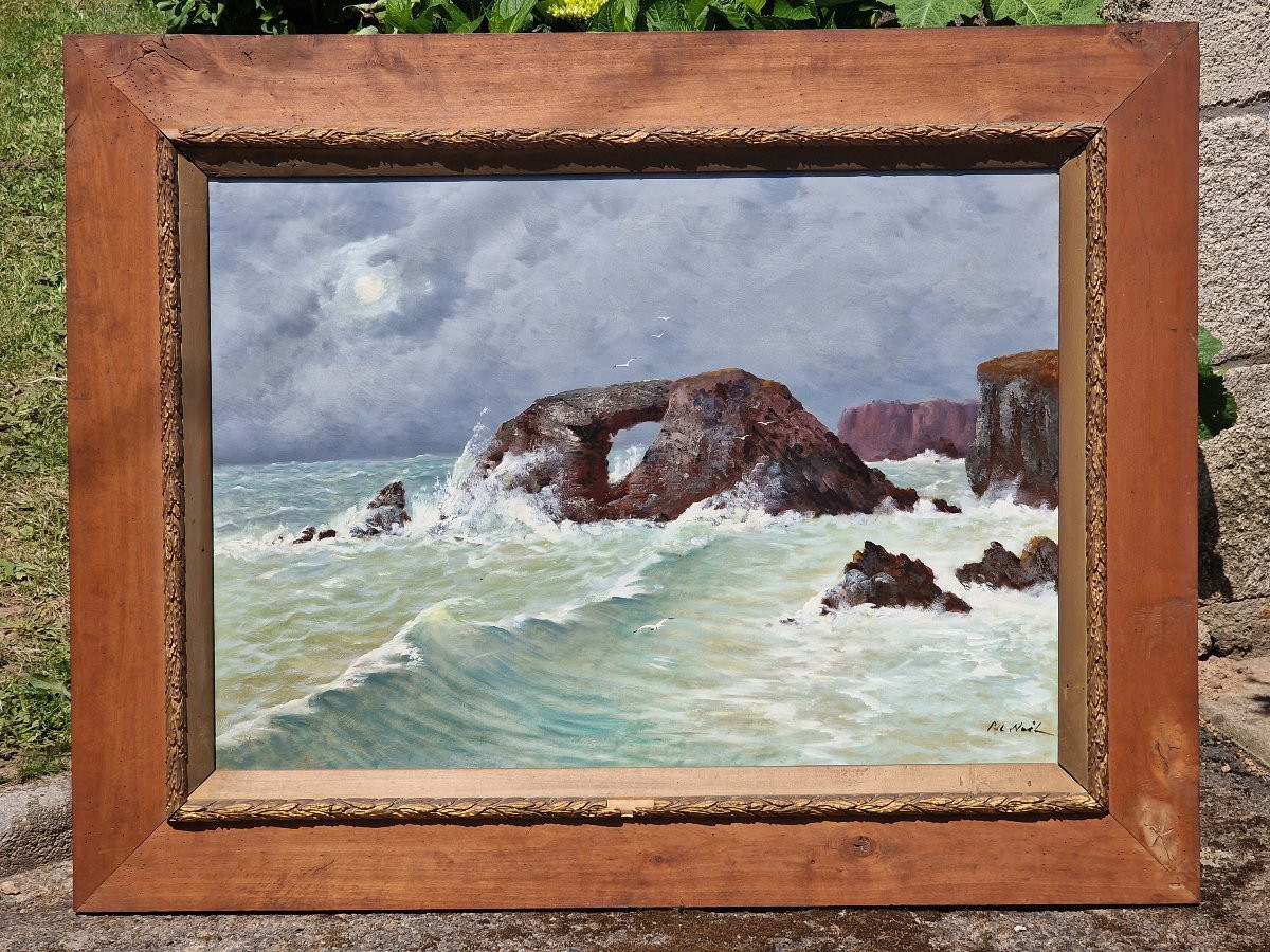 Important tableau la roche percée à Belle-île-en-mer Morbihan Bretagne par Pol Noël breton-photo-2