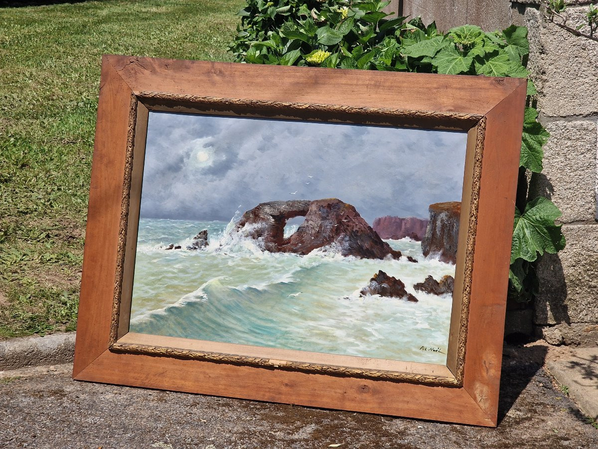 Important tableau la roche percée à Belle-île-en-mer Morbihan Bretagne par Pol Noël breton-photo-3