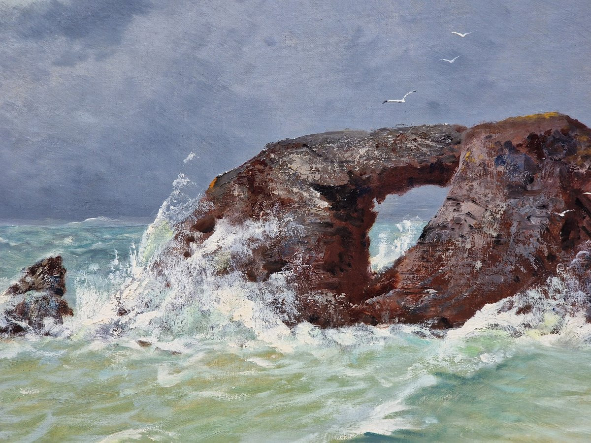 Important tableau la roche percée à Belle-île-en-mer Morbihan Bretagne par Pol Noël breton-photo-1