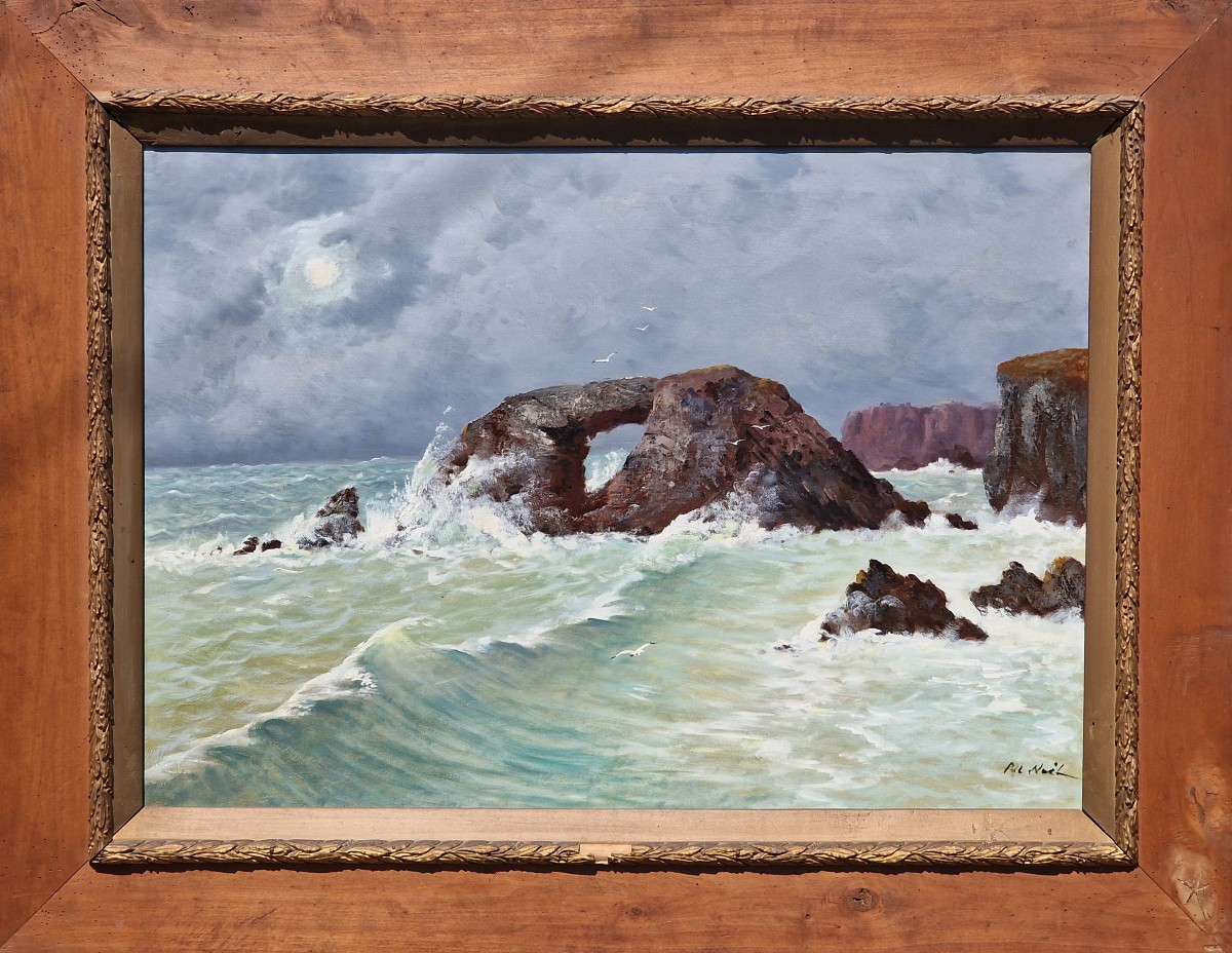 Important tableau la roche percée à Belle-île-en-mer Morbihan Bretagne par Pol Noël breton