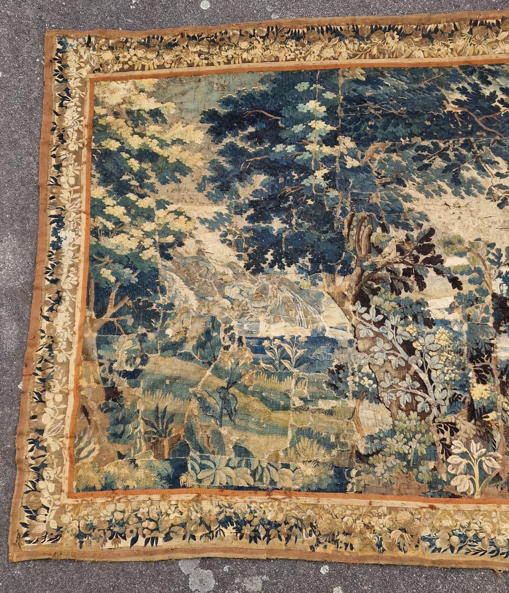 Important 18th-century Aubusson Tapestry Depicting Foliage And A Waterfall, In Need Of Restoration-photo-3