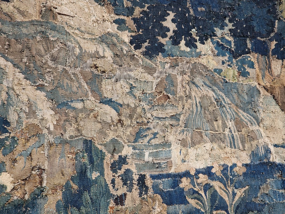 Important 18th-century Aubusson Tapestry Depicting Foliage And A Waterfall, In Need Of Restoration-photo-4