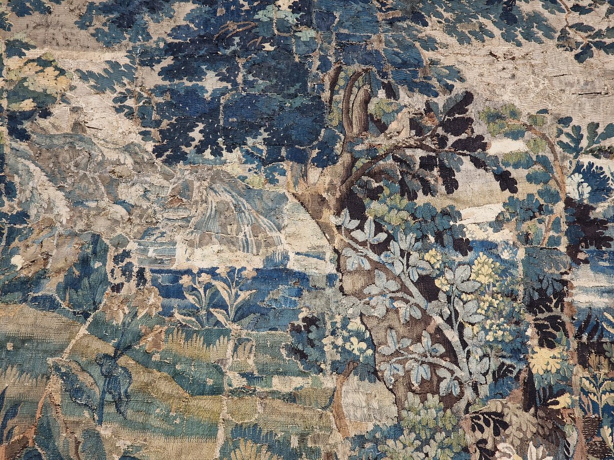 Important 18th-century Aubusson Tapestry Depicting Foliage And A Waterfall, In Need Of Restoration-photo-1