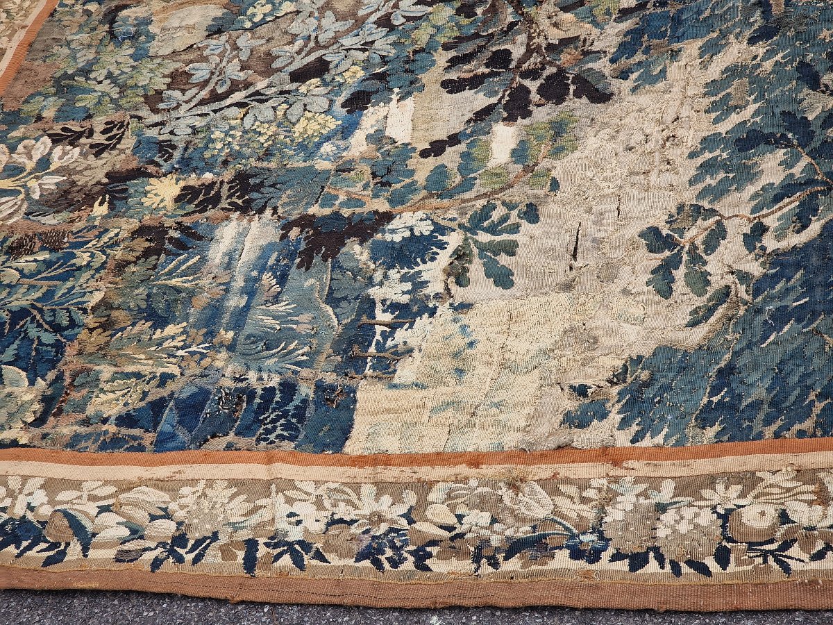 Important 18th-century Aubusson Tapestry Depicting Foliage And A Waterfall, In Need Of Restoration-photo-3