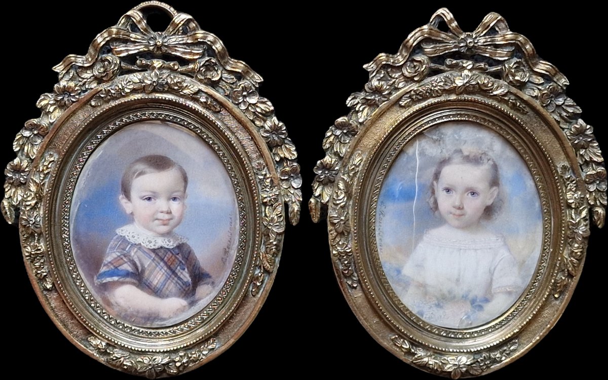 Pair Of Ivory Miniatures Depicting Portraits Of Young Children By Edmé Rousseau (1815–1868)-photo-2