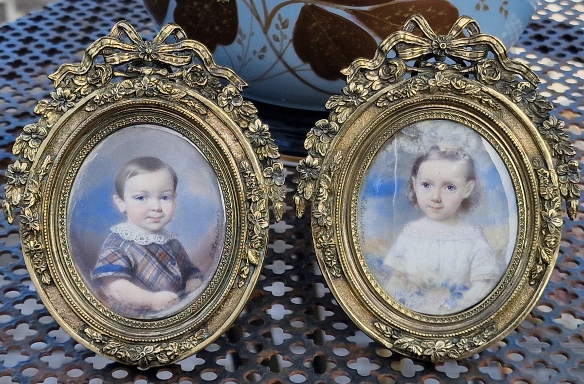 Pair Of Ivory Miniatures Depicting Portraits Of Young Children By Edmé Rousseau (1815–1868)-photo-3
