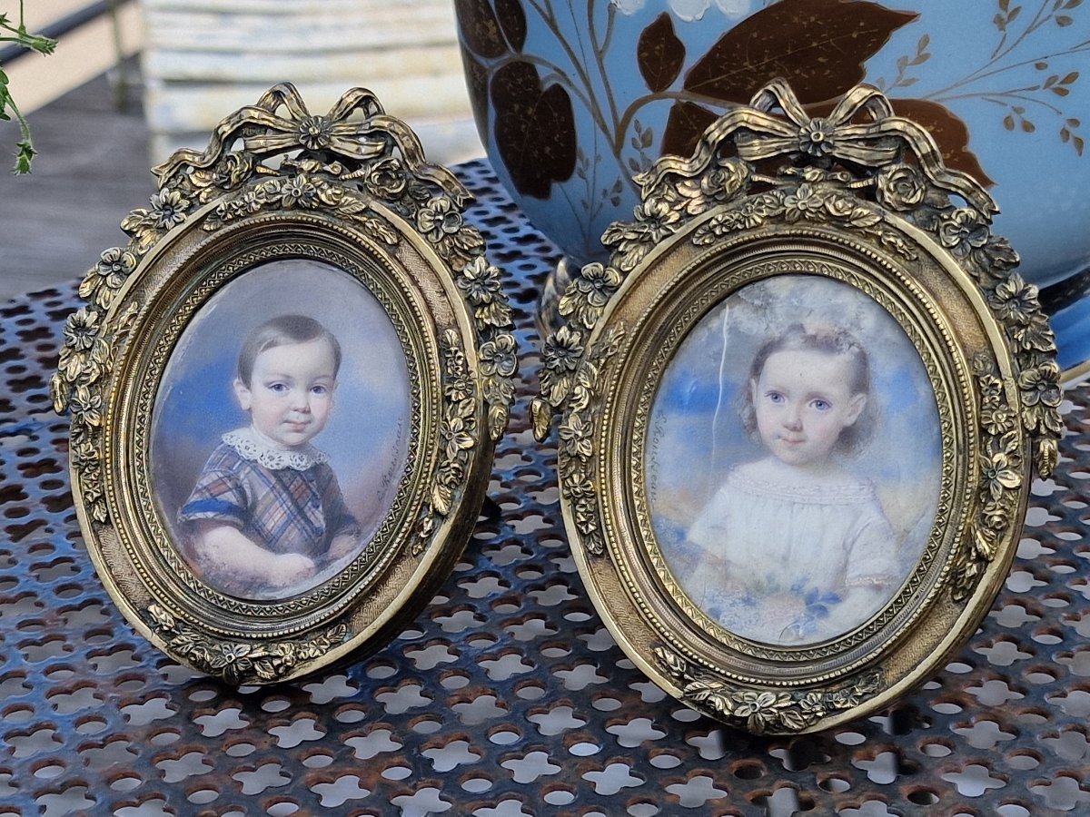 Pair Of Ivory Miniatures Depicting Portraits Of Young Children By Edmé Rousseau (1815–1868)-photo-4