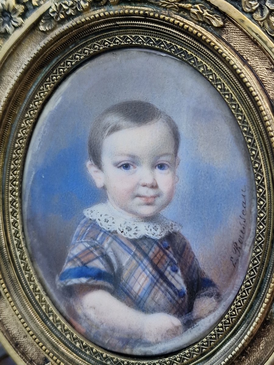 Pair Of Ivory Miniatures Depicting Portraits Of Young Children By Edmé Rousseau (1815–1868)-photo-1