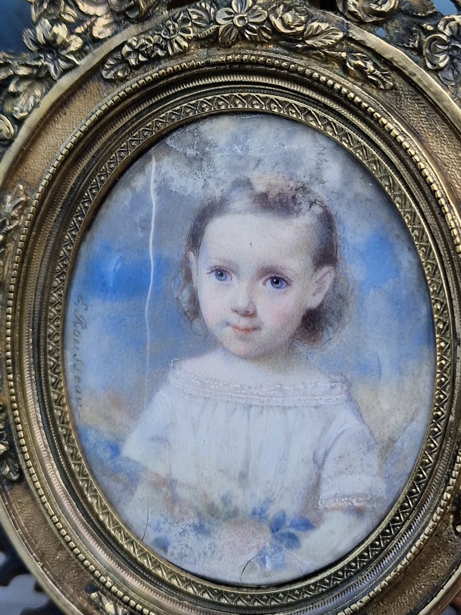 Pair Of Ivory Miniatures Depicting Portraits Of Young Children By Edmé Rousseau (1815–1868)-photo-2