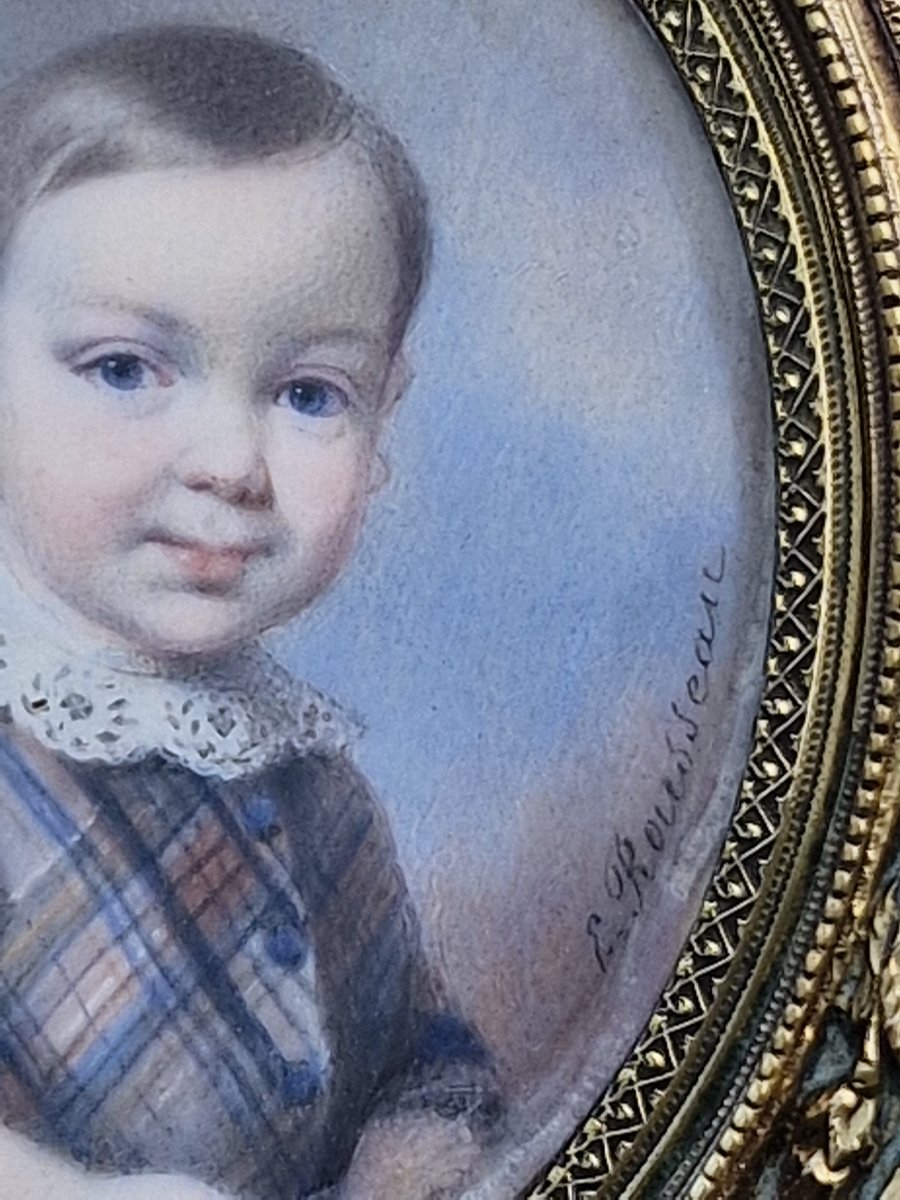 Pair Of Ivory Miniatures Depicting Portraits Of Young Children By Edmé Rousseau (1815–1868)-photo-5