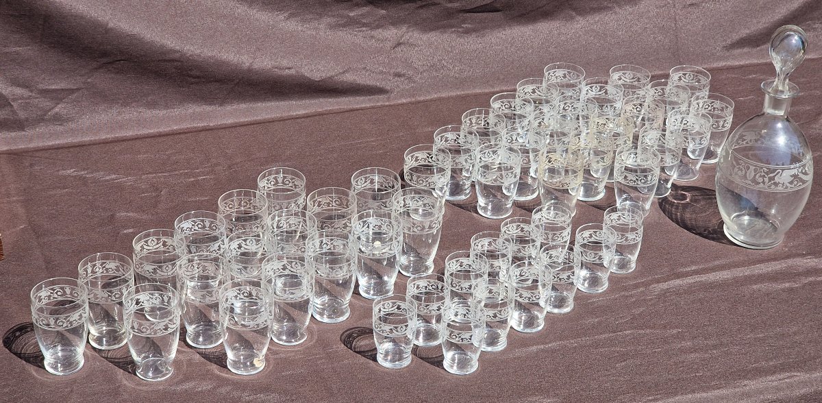Grand service de verres cristal de Baccarat modèle ancien aux cygnes attributs empire gobelets-photo-2