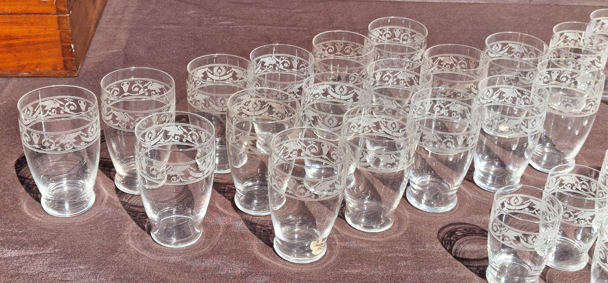 Grand service de verres cristal de Baccarat modèle ancien aux cygnes attributs empire gobelets-photo-3