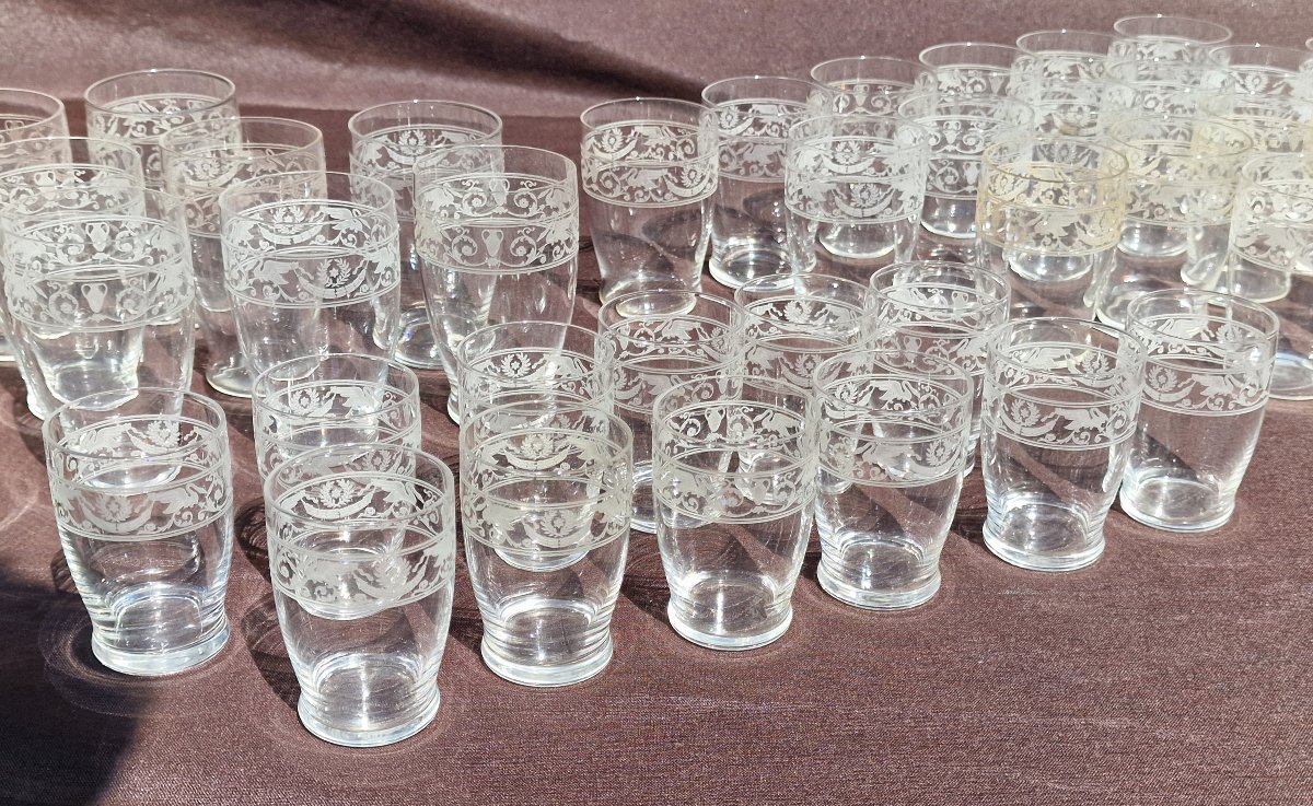 Grand service de verres cristal de Baccarat modèle ancien aux cygnes attributs empire gobelets-photo-4