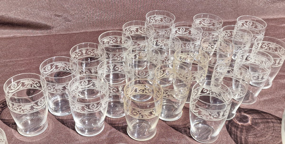 Grand service de verres cristal de Baccarat modèle ancien aux cygnes attributs empire gobelets-photo-1