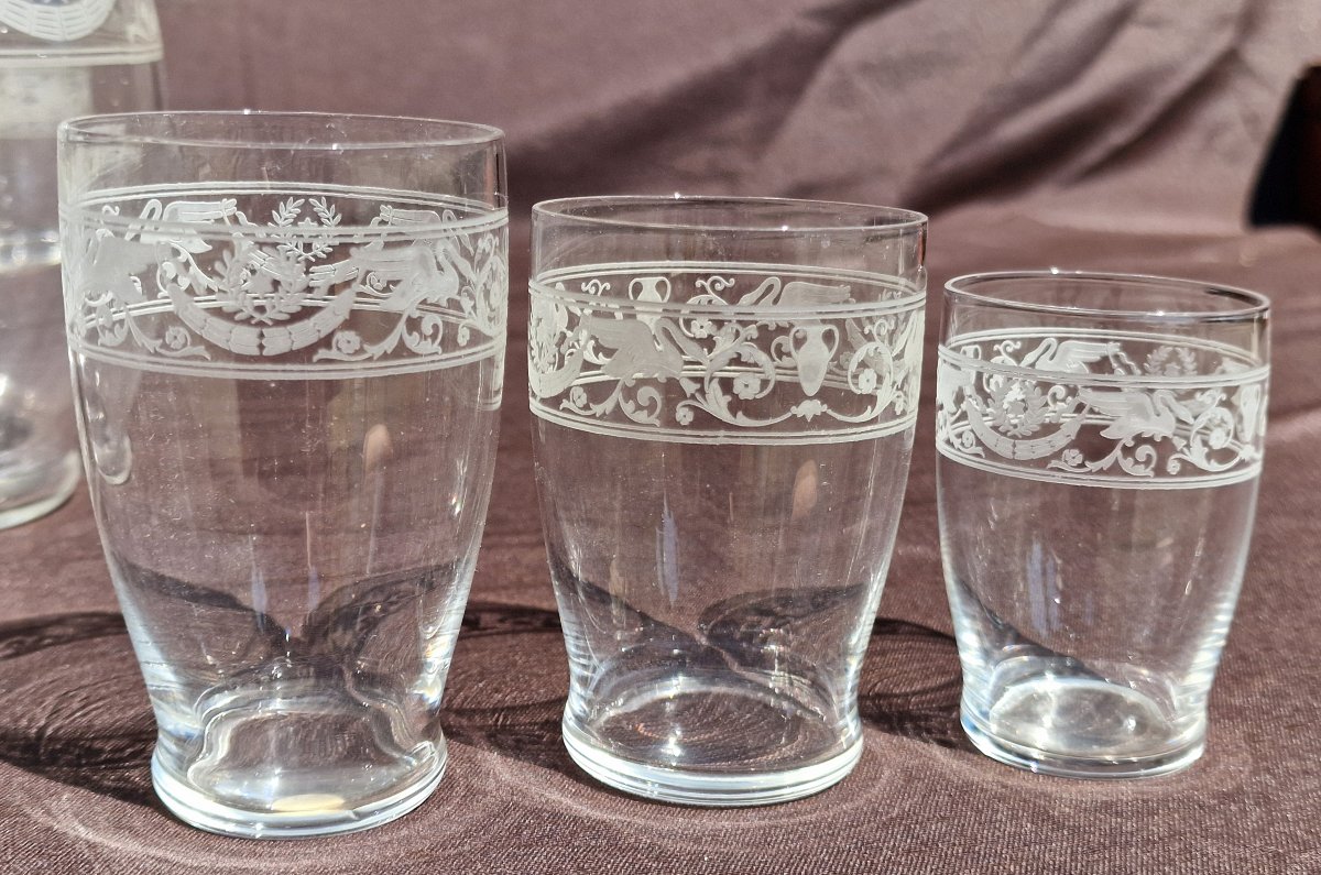 Grand service de verres cristal de Baccarat modèle ancien aux cygnes attributs empire gobelets-photo-2