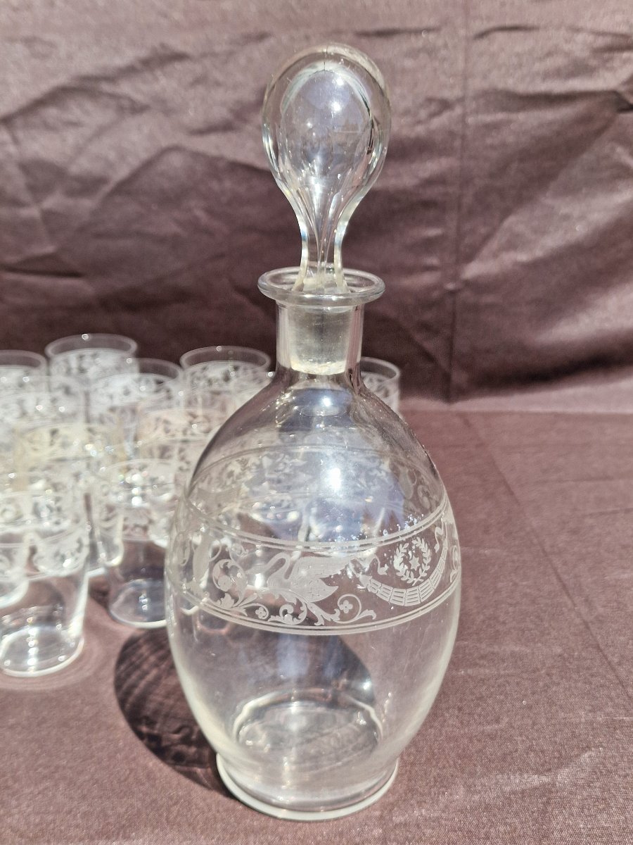 Grand service de verres cristal de Baccarat modèle ancien aux cygnes attributs empire gobelets-photo-4