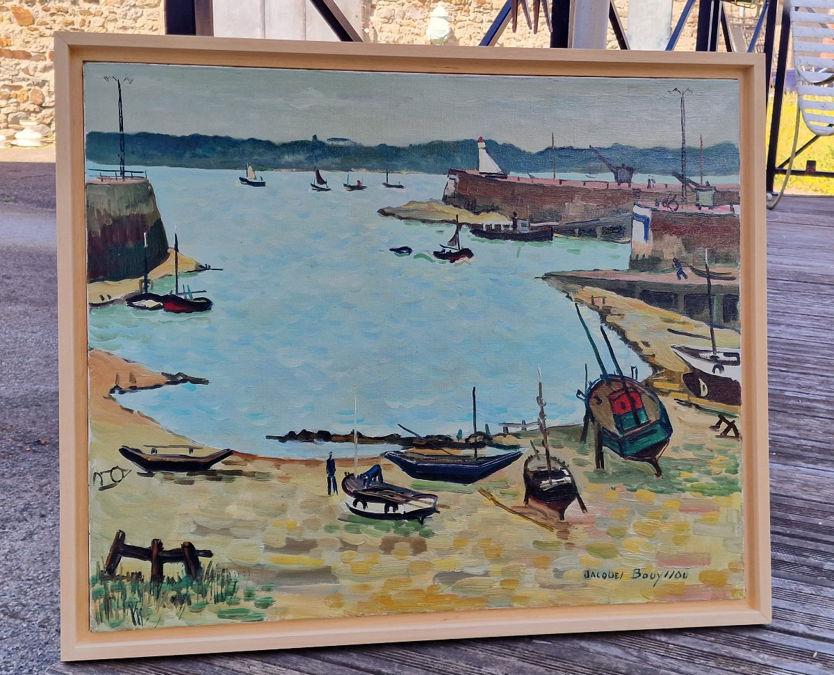 Tableau marine le port de Saint Malo vers Dinard en 1962 par Jacques Bouyssou Bretagne Honfleur-photo-2