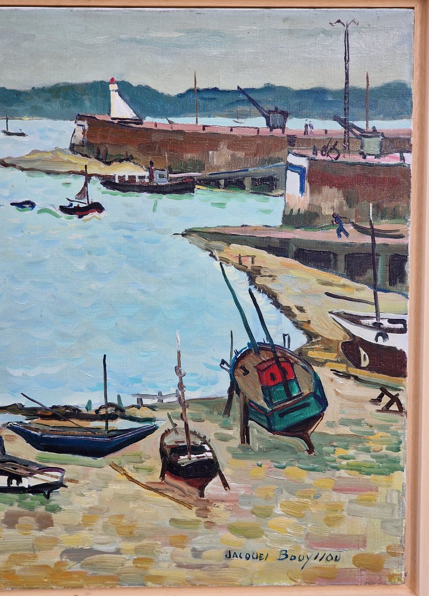 Tableau marine le port de Saint Malo vers Dinard en 1962 par Jacques Bouyssou Bretagne Honfleur-photo-4