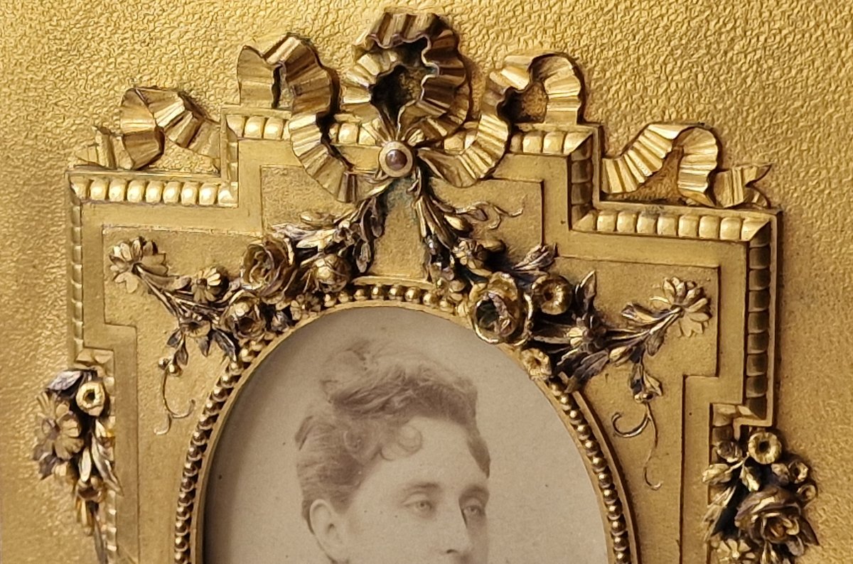 Christofle Silversmith Photo Frame In Gilded Bronze, Louis XVI Art Nouveau Style-photo-1