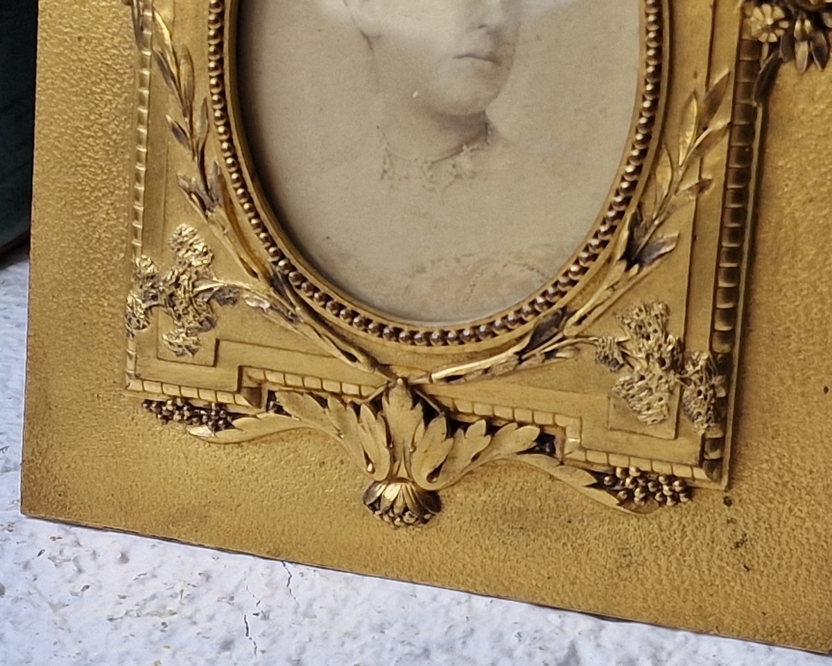 Christofle Silversmith Photo Frame In Gilded Bronze, Louis XVI Art Nouveau Style-photo-2