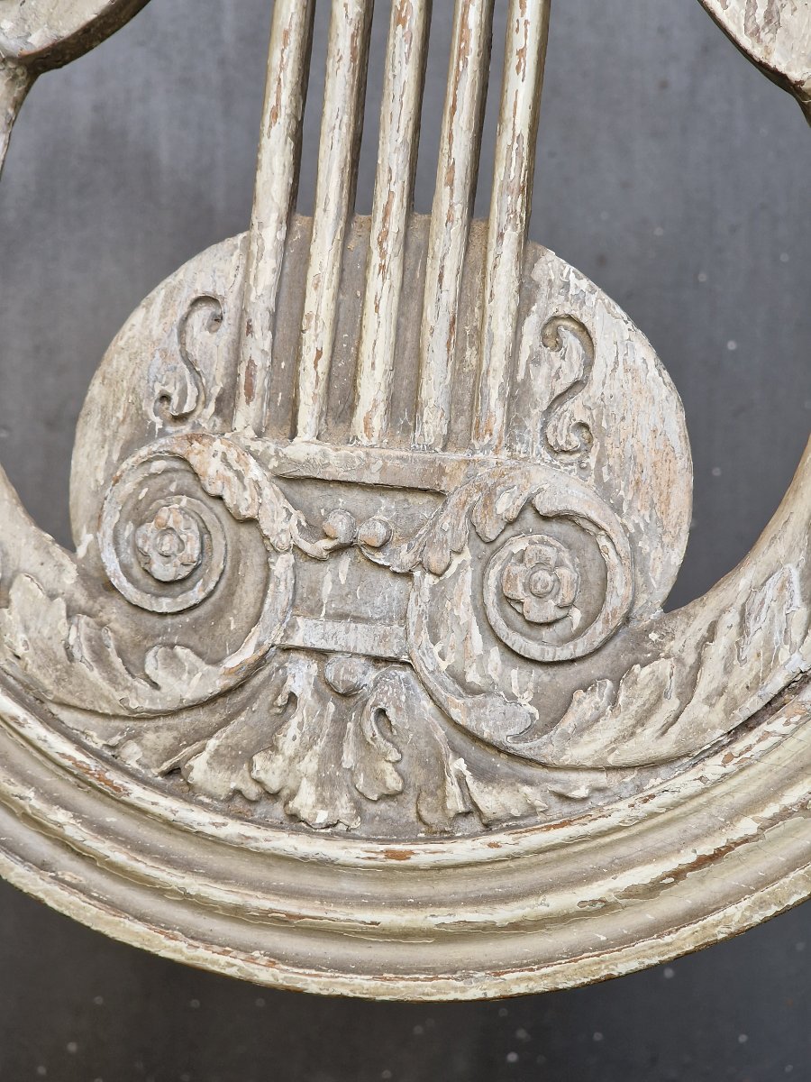 Chaise lyre Louis XVI 18ème style Georges Jacob (1739–1814) bois laqué patiné-photo-3
