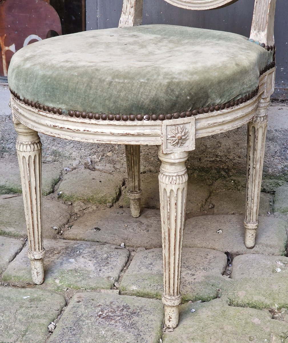 Chaise lyre Louis XVI 18ème style Georges Jacob (1739–1814) bois laqué patiné-photo-4