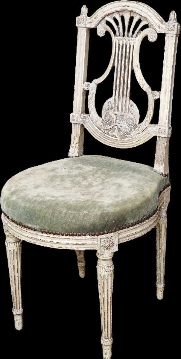 Chaise lyre Louis XVI 18ème style Georges Jacob (1739–1814) bois laqué patiné