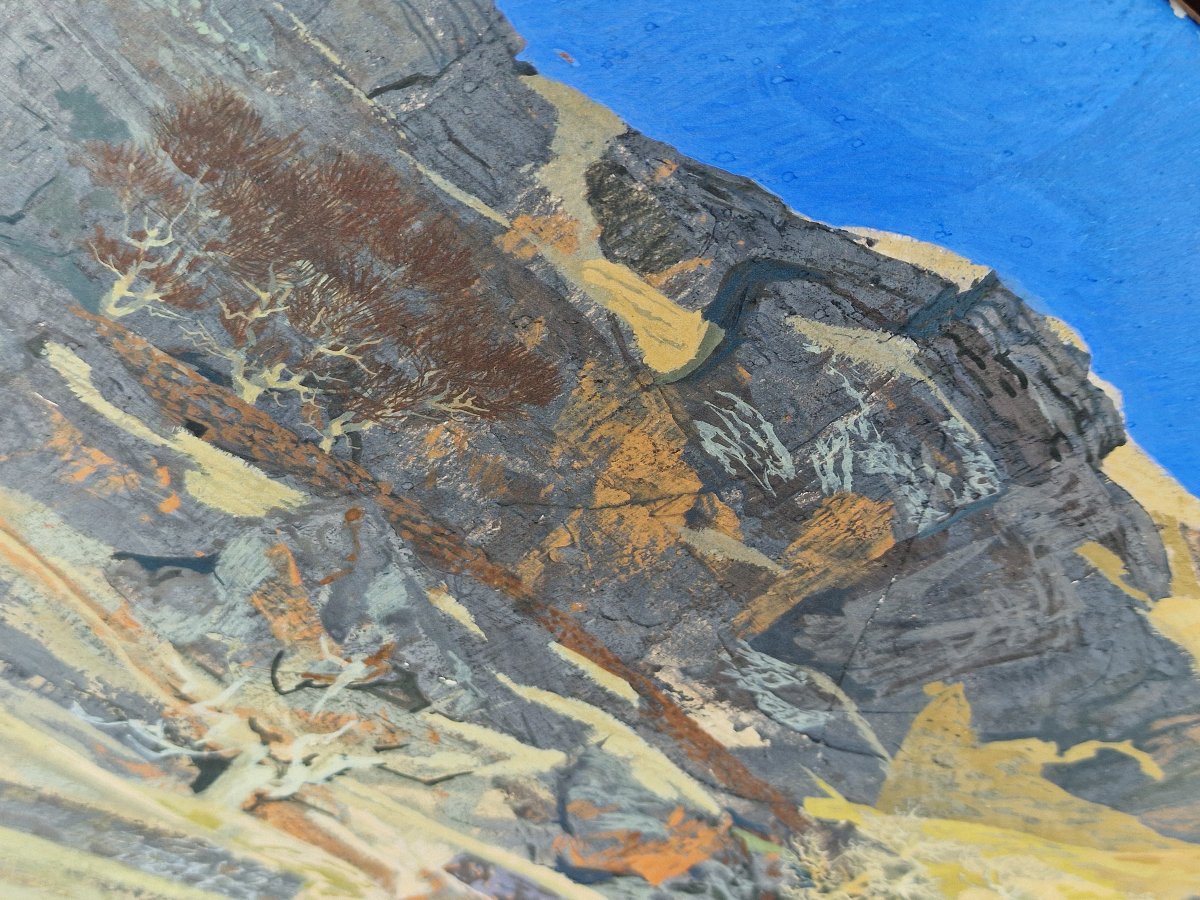 Orientalist Gouache Painting Of A Mountain Landscape From The Atlas Mountains In Morocco Or The Toledo Mountains, In The Majorelle Style-photo-3