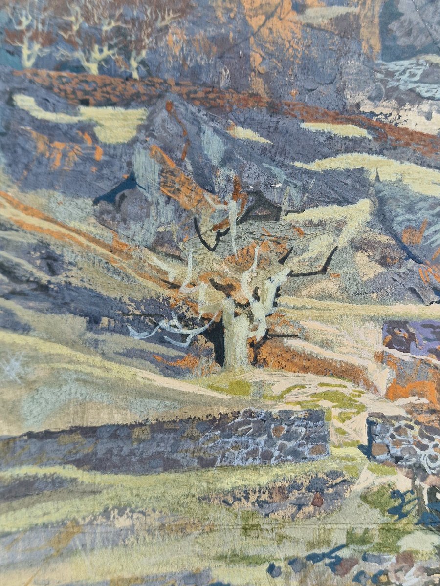 Orientalist Gouache Painting Of A Mountain Landscape From The Atlas Mountains In Morocco Or The Toledo Mountains, In The Majorelle Style-photo-4