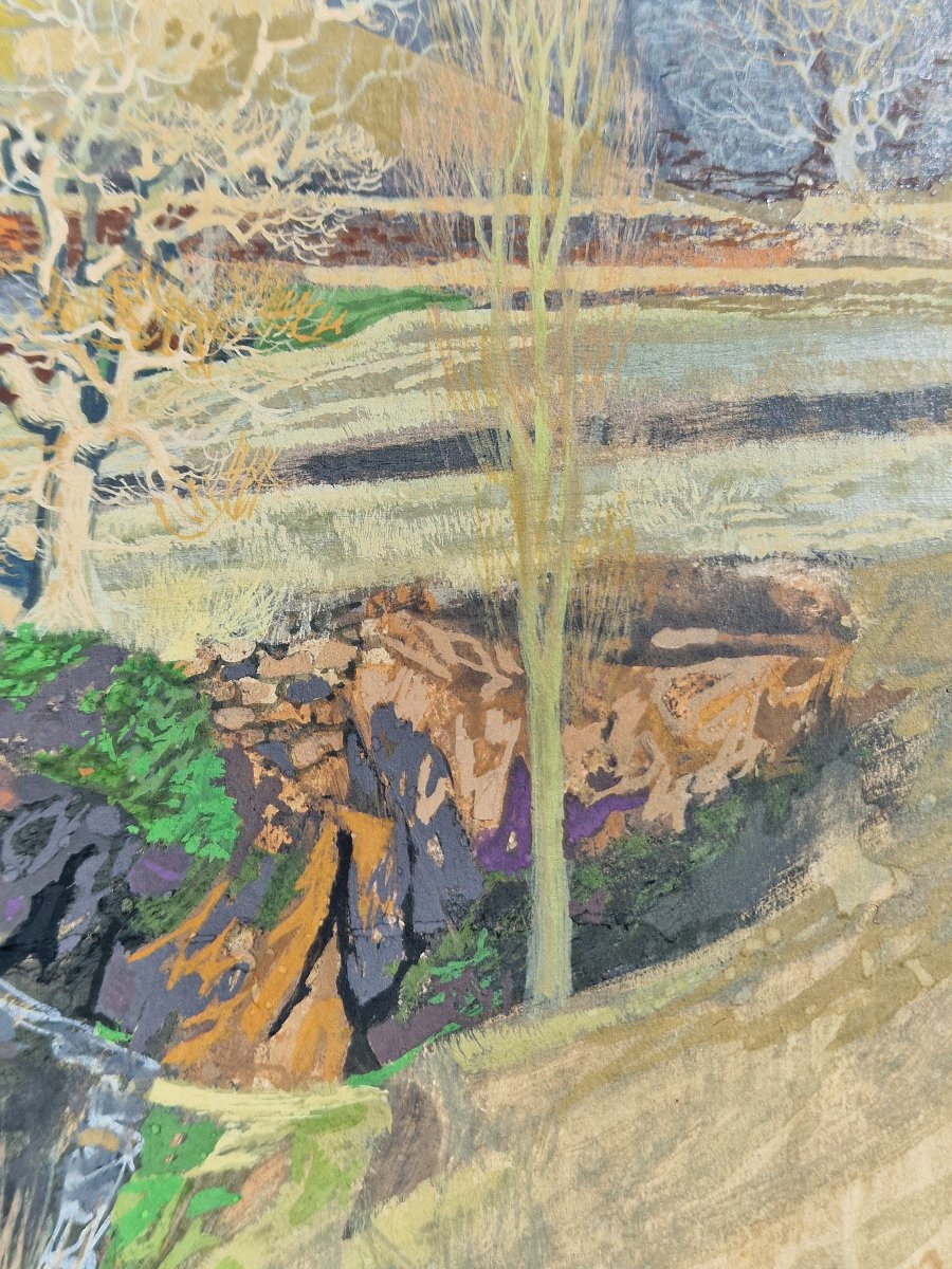 Orientalist Gouache Painting Of A Mountain Landscape From The Atlas Mountains In Morocco Or The Toledo Mountains, In The Majorelle Style-photo-4