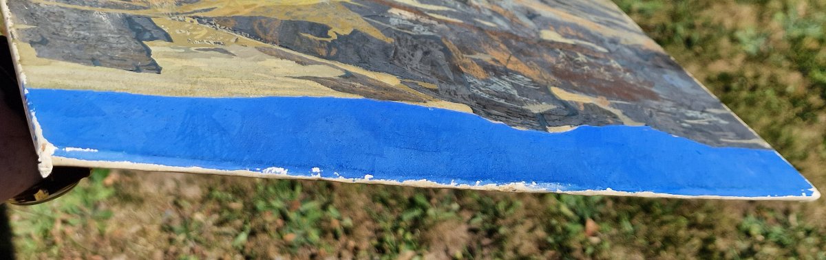 Orientalist Gouache Painting Of A Mountain Landscape From The Atlas Mountains In Morocco Or The Toledo Mountains, In The Majorelle Style-photo-7