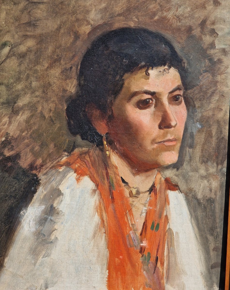 Portrait Of A Young Spanish Woman Wearing A Red Headscarf Or Shawl -photo-3