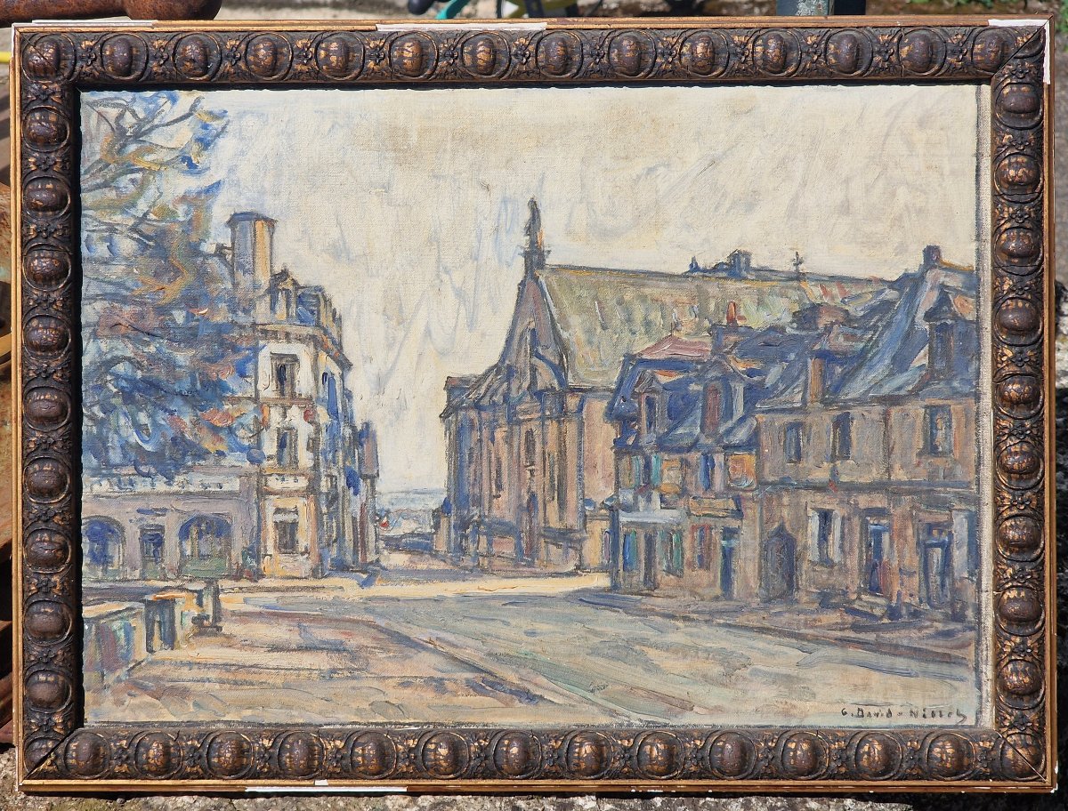 Tableau la chapelle des ursulines et l'hôtel du lion d'or au Faouët par Germain David Nillet-photo-2