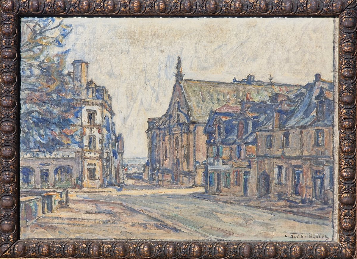 Tableau la chapelle des ursulines et l'hôtel du lion d'or au Faouët par Germain David Nillet