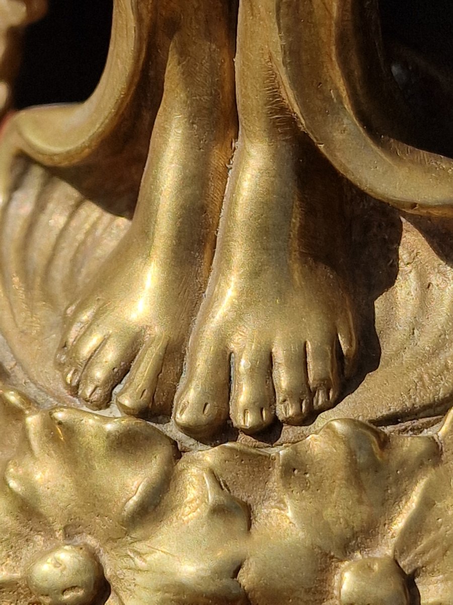 Grand pied de lampe en bronze art nouveau décor d'une nymphe nue style Raoul Larche-photo-4