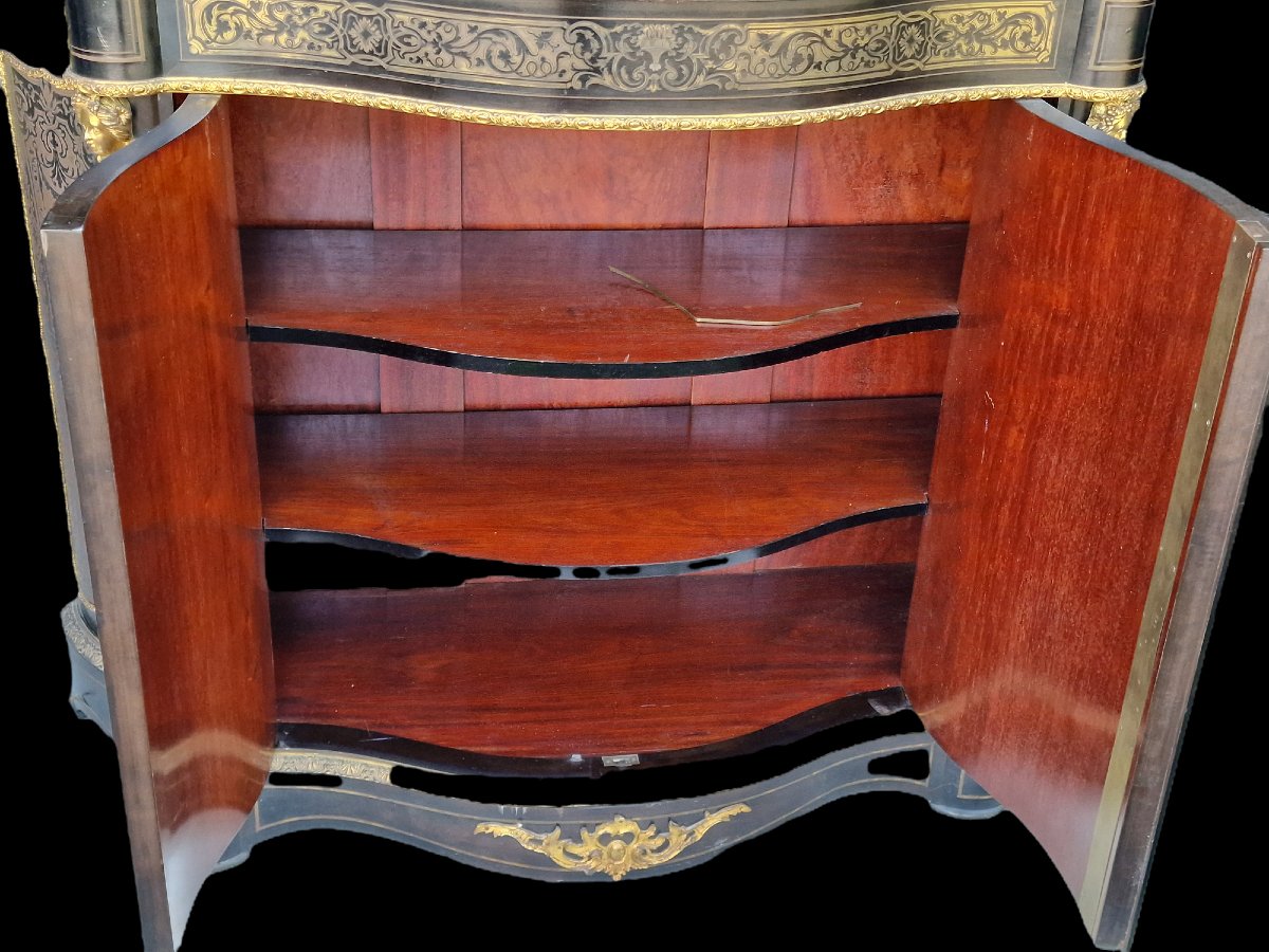 Buffet d'appui galbé en marquéterie Boulle de laiton et bois noirci bronze doré Napoléon III-photo-3