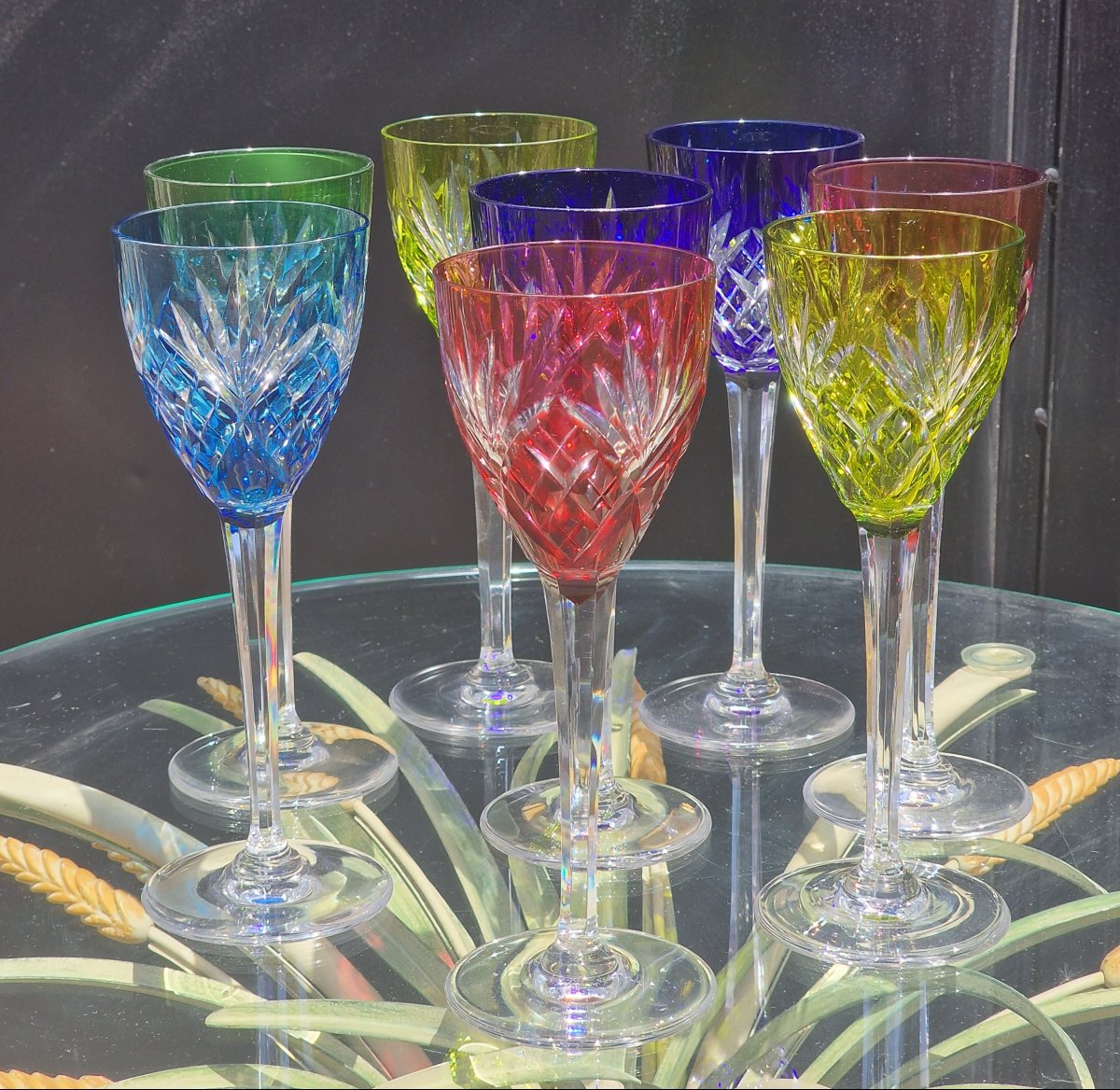 Set Of 8 Large White Wine Glasses, "chantilly" Model, Signed "cristal De Saint Louis," Baccarat-style-photo-2