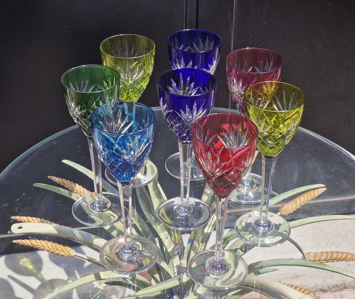 Set Of 8 Large White Wine Glasses, "chantilly" Model, Signed "cristal De Saint Louis," Baccarat-style-photo-3
